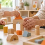 Illustration lumineuse d’une activité d’éveil en crèche
